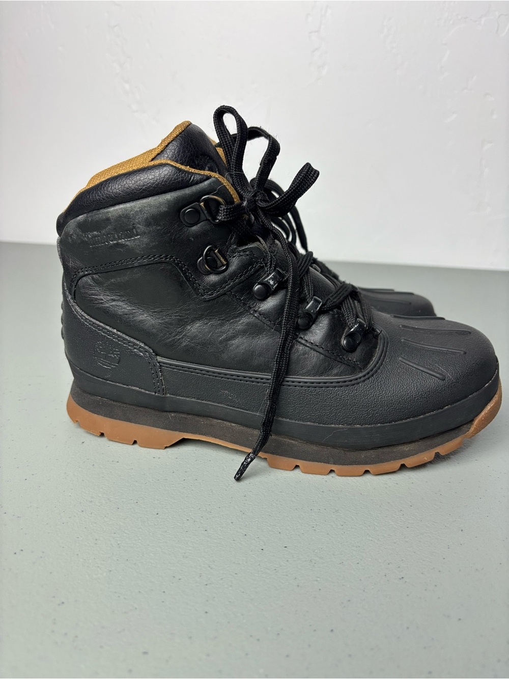 Timberland Euro Hiker Shell Junior Boot Black Leather Size 4.5 Boys Lace Up